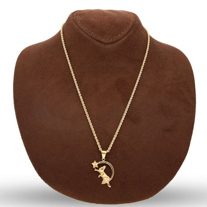 Gold Necklace (Chain With Wish Upon A Star Cat Pendant) 18Kt - Fkjnkl18K5475 Necklaces