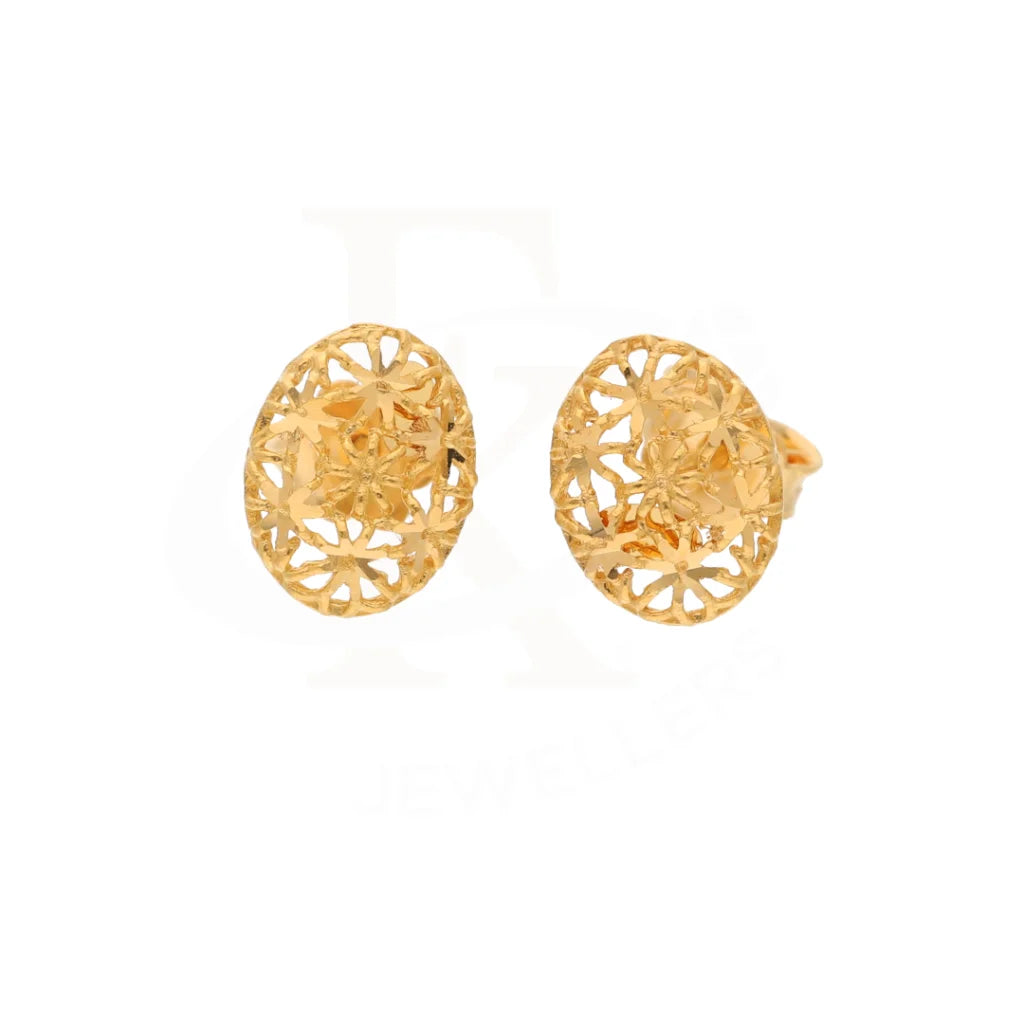 Gold Oval Shaped Earrings 21Kt - Fkjern21Km8490