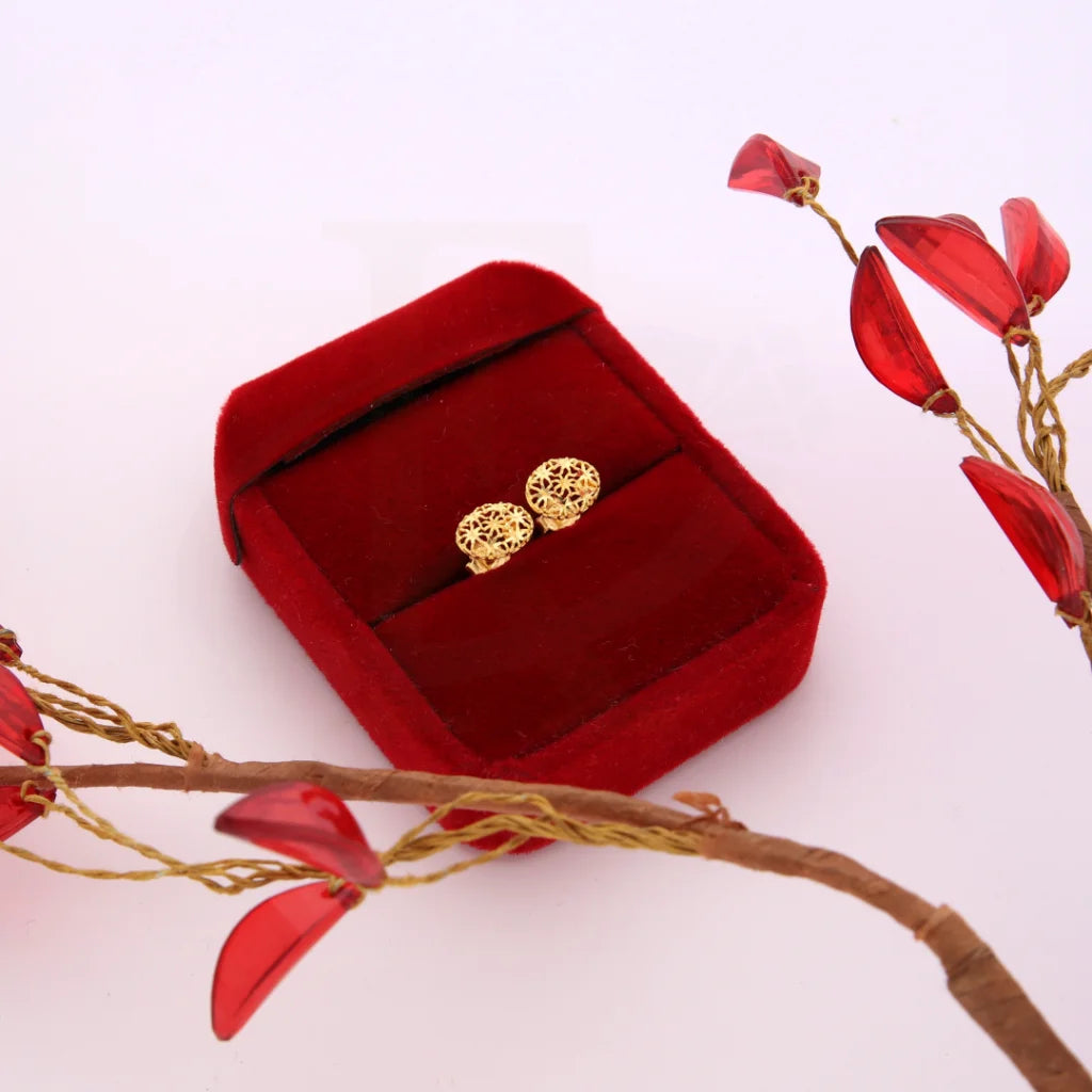 Gold Oval Shaped Earrings 21Kt - Fkjern21Km8490