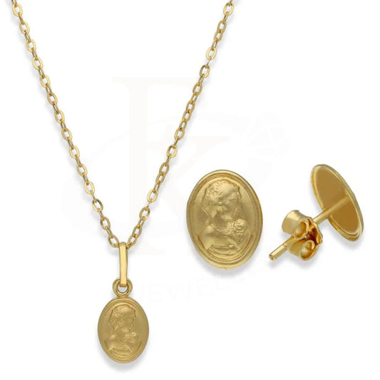 Gold Oval Shaped Pendant Set (Necklace And Earrings) 18Kt - Fkjnklst18K2363 Sets