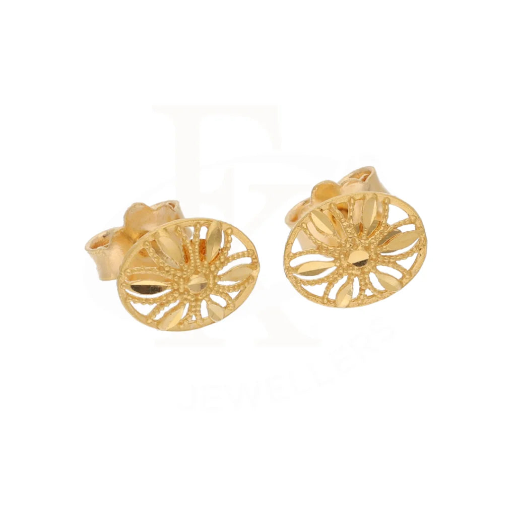 Gold Oval Shaped Stud Earrings 21Kt - Fkjern21Km8484