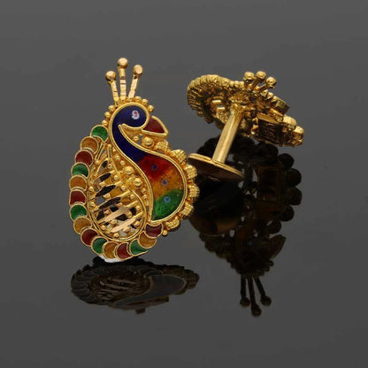 Gold Peacock Stud Earrings 22Kt - Fkjern22K3003