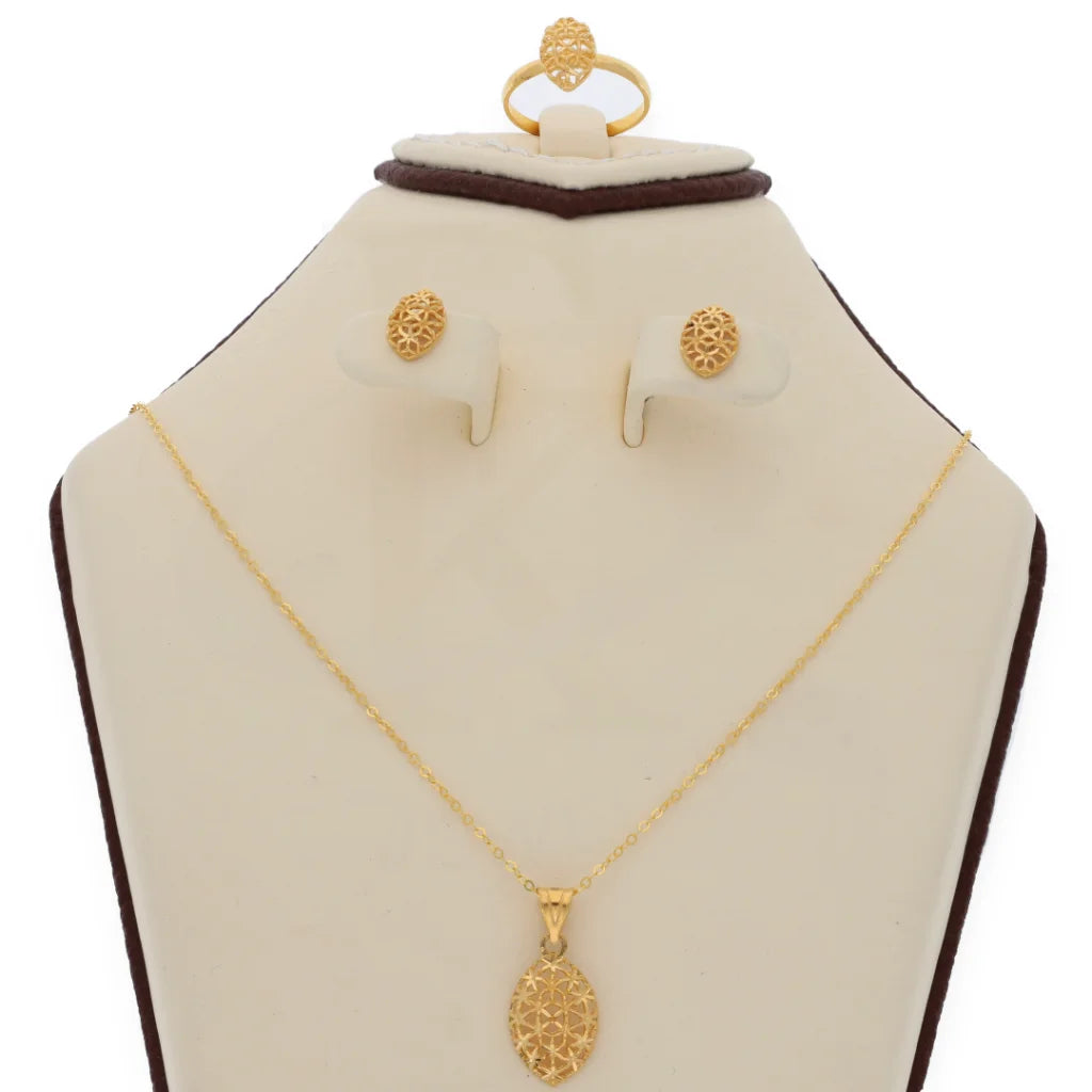 Gold Pear Shaped Pendant Set (Necklace Earrings And Ring) 21Kt - Fkjnklst21Km8051 Sets