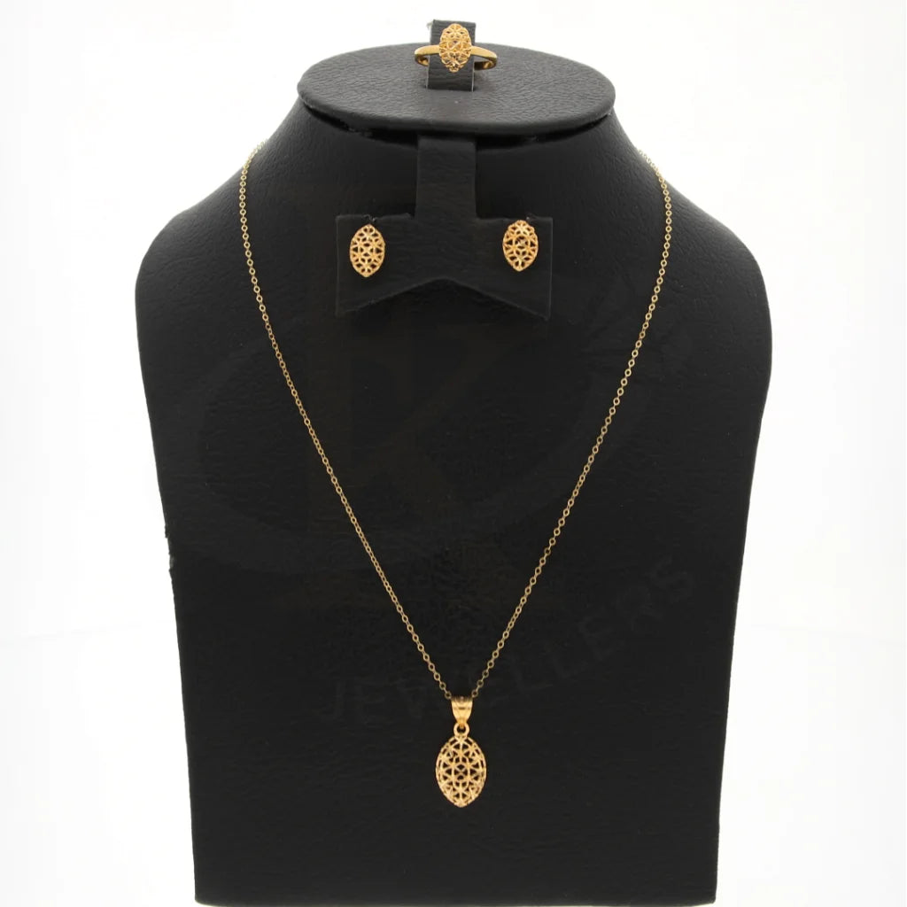 Gold Pear Shaped Pendant Set (Necklace Earrings And Ring) 21Kt - Fkjnklst21Km8051 Sets