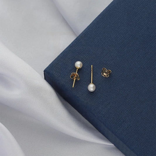 Gold Pearl Stud Earrings 18Kt - Fkjern18K5220