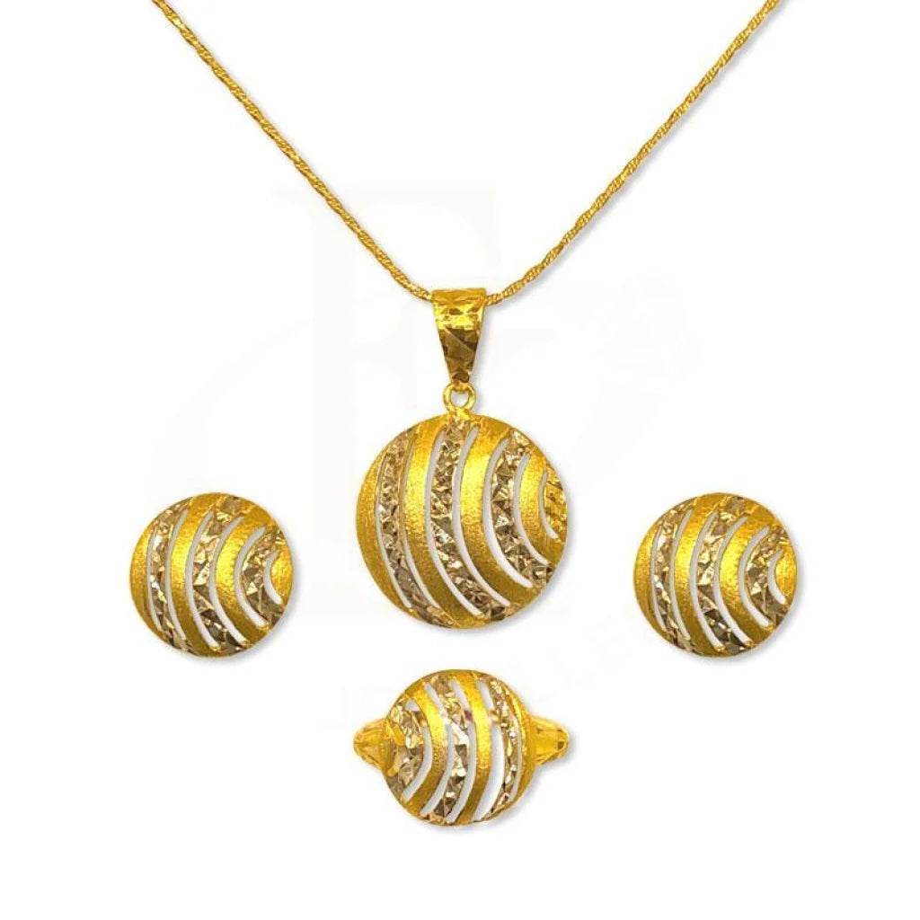 Gold Pendant Set (Necklace Earrings And Ring) 22Kt - Fkjnklst1741 Sets