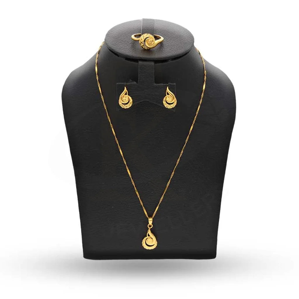 Gold Pendant Set (Necklace Earrings And Ring) 22Kt - Fkjnklst22K2396 Sets