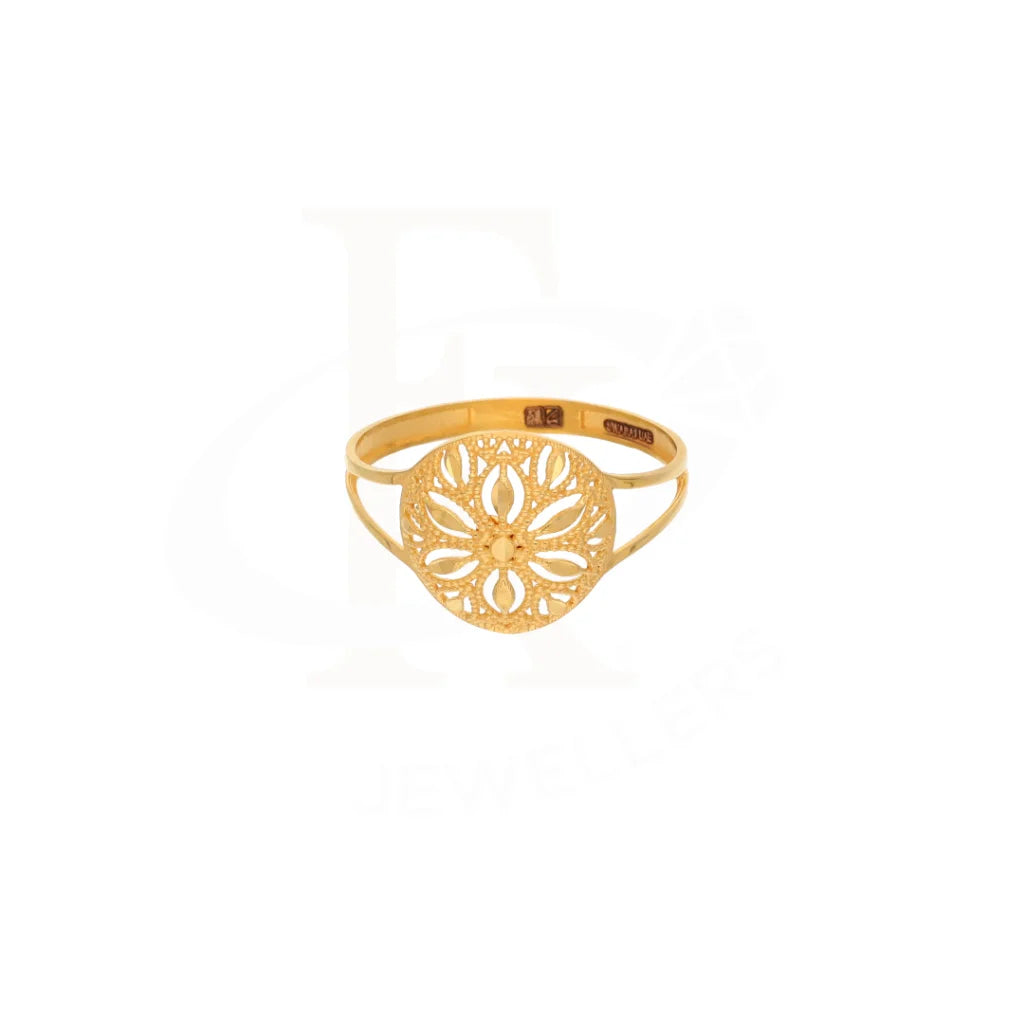 Gold Round Floral Design Ring 21Kt - Fkjrn21Km8548 Rings