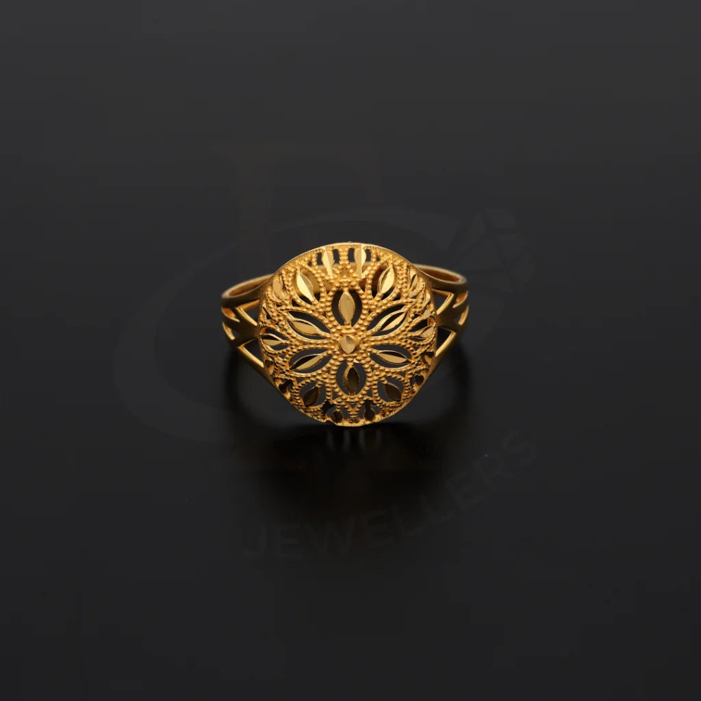 Gold Round Floral Design Ring 21Kt - Fkjrn21Km8554 Rings