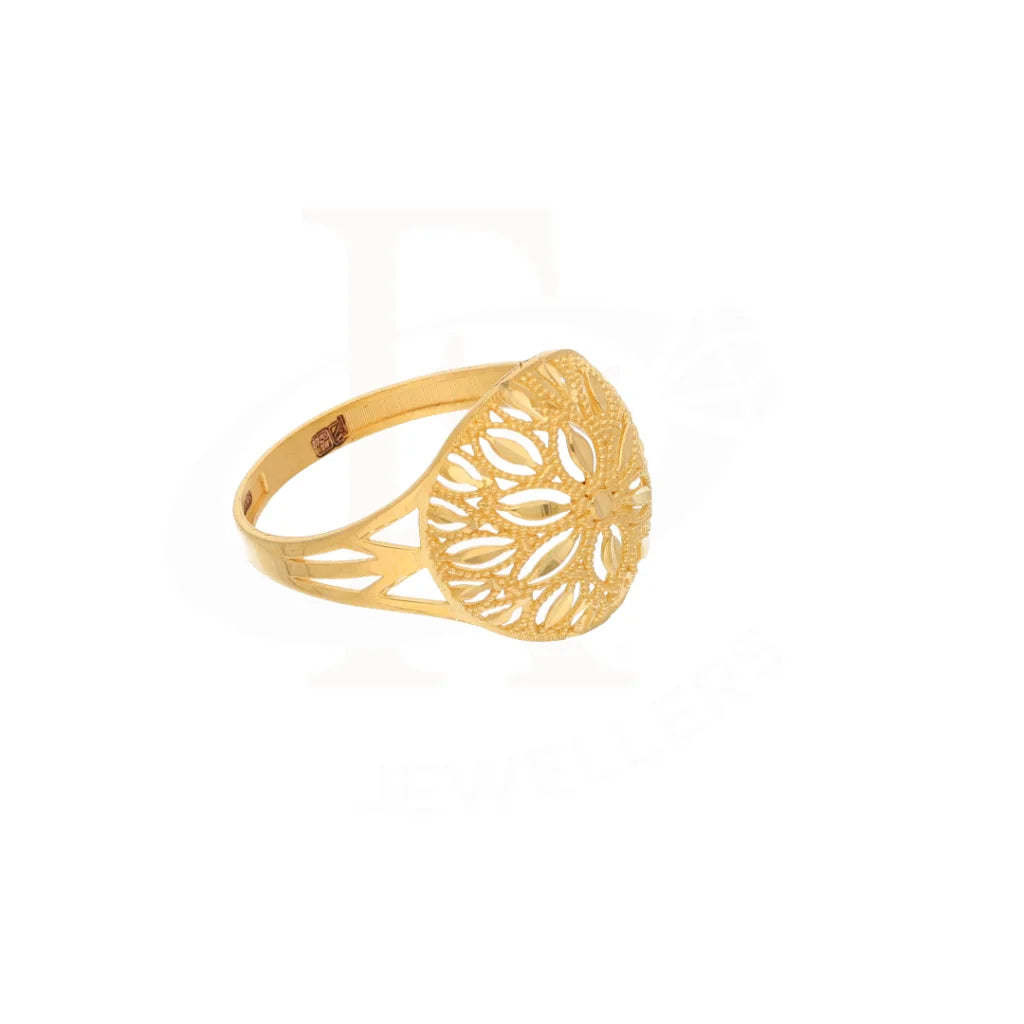 Gold Round Floral Design Ring 21Kt - Fkjrn21Km8554 Rings