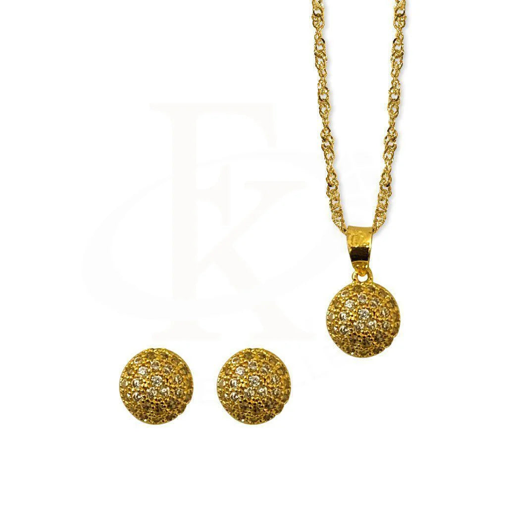 Gold Round Pendant Set (Necklace And Earrings) 22Kt - Fkjnklst1892 Sets