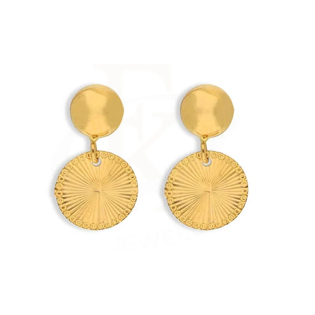 Gold Round Shaped Drop Earrings 21Kt - Fkjern21K3080