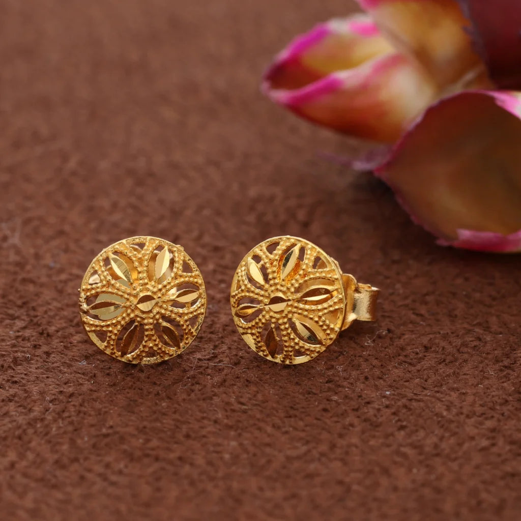 Gold Round Shaped Earrings 21Kt - Fkjern21Km8483