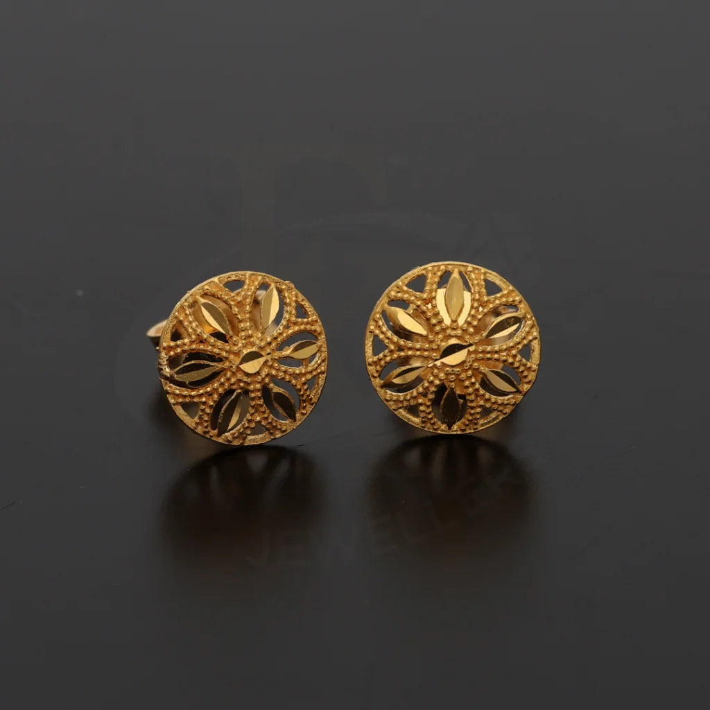 Gold Round Shaped Earrings 21Kt - Fkjern21Km8483