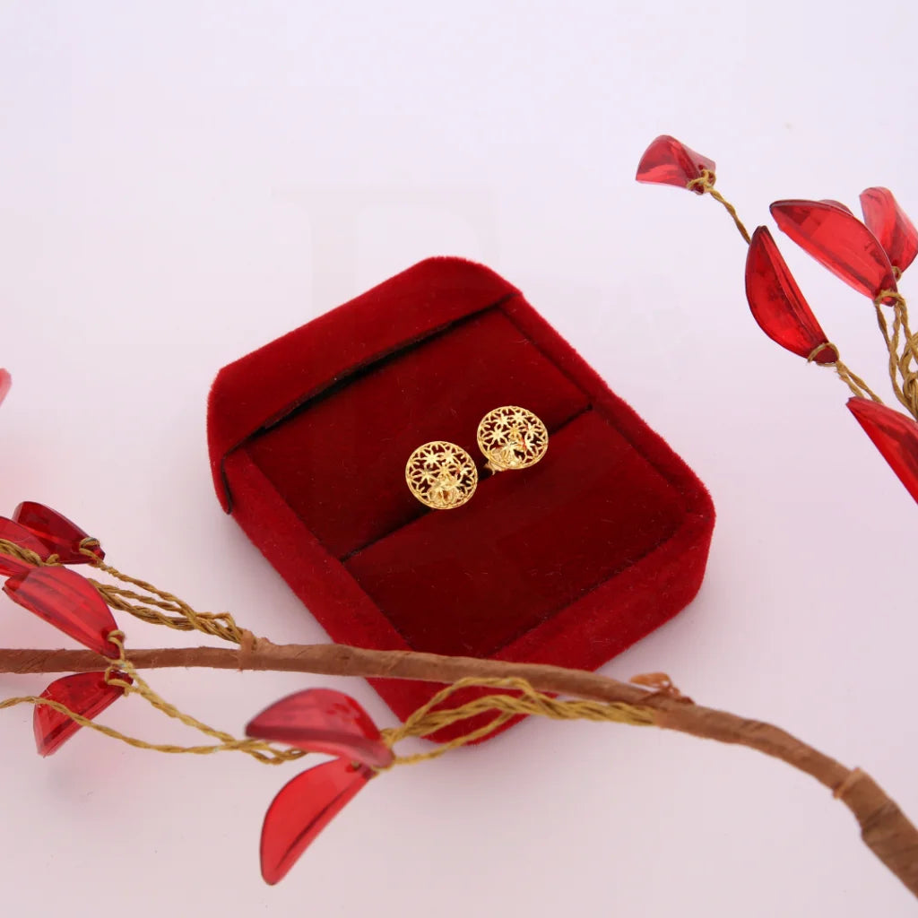 Gold Round Shaped Earrings 21Kt - Fkjern21Km8489