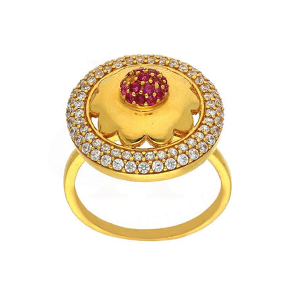 Gold Round Shaped Flower Ring 22Kt - Fkjrn22K2829 Rings