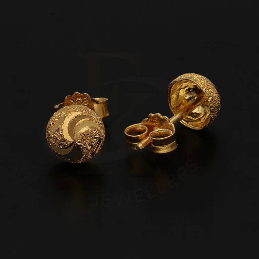 Gold Round Shaped Stud Earrings 22Kt - Fkjern22K3129