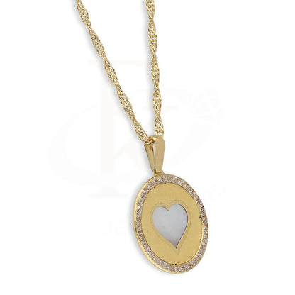 Gold Round Shaped With Heart Pendant Set (Necklace And Earrings) 18Kt - Fkjnklst18K5560 Sets