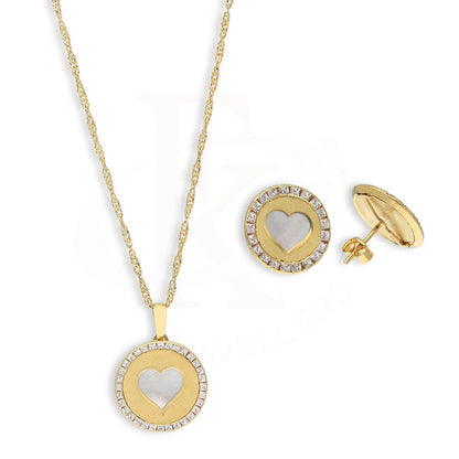 Gold Round Shaped With Heart Pendant Set (Necklace And Earrings) 18Kt - Fkjnklst18K5560 Sets
