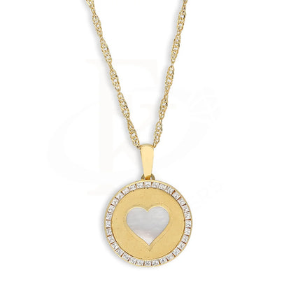 Gold Round Shaped With Heart Pendant Set (Necklace And Earrings) 18Kt - Fkjnklst18K5560 Sets