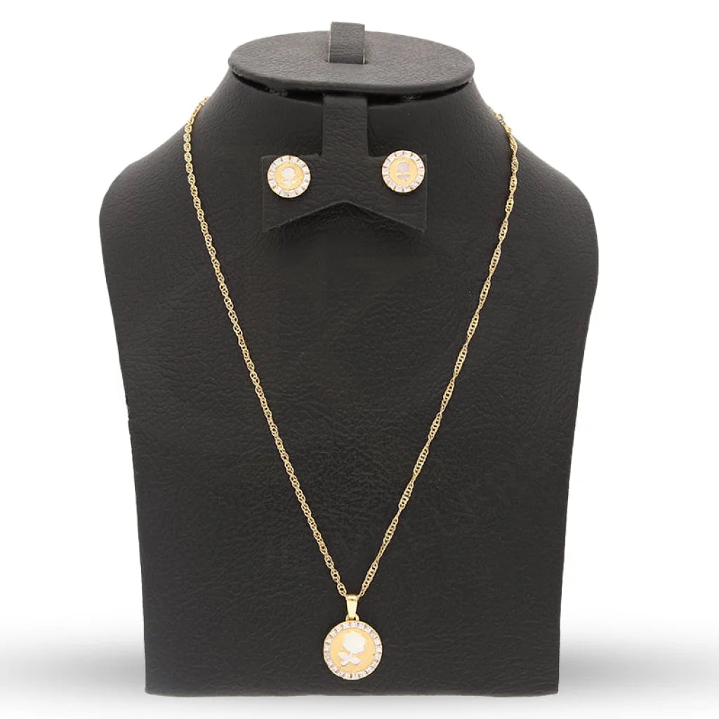 Gold Round Shaped With Rose Pendant Set (Necklace And Earrings) 18Kt - Fkjnklst18K5559 Sets