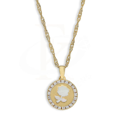 Gold Round Shaped With Rose Pendant Set (Necklace And Earrings) 18Kt - Fkjnklst18K5559 Sets