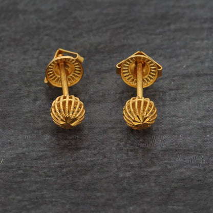 Gold Roundel Shaped Stud Earrings 21Kt - Fkjern21Km8624