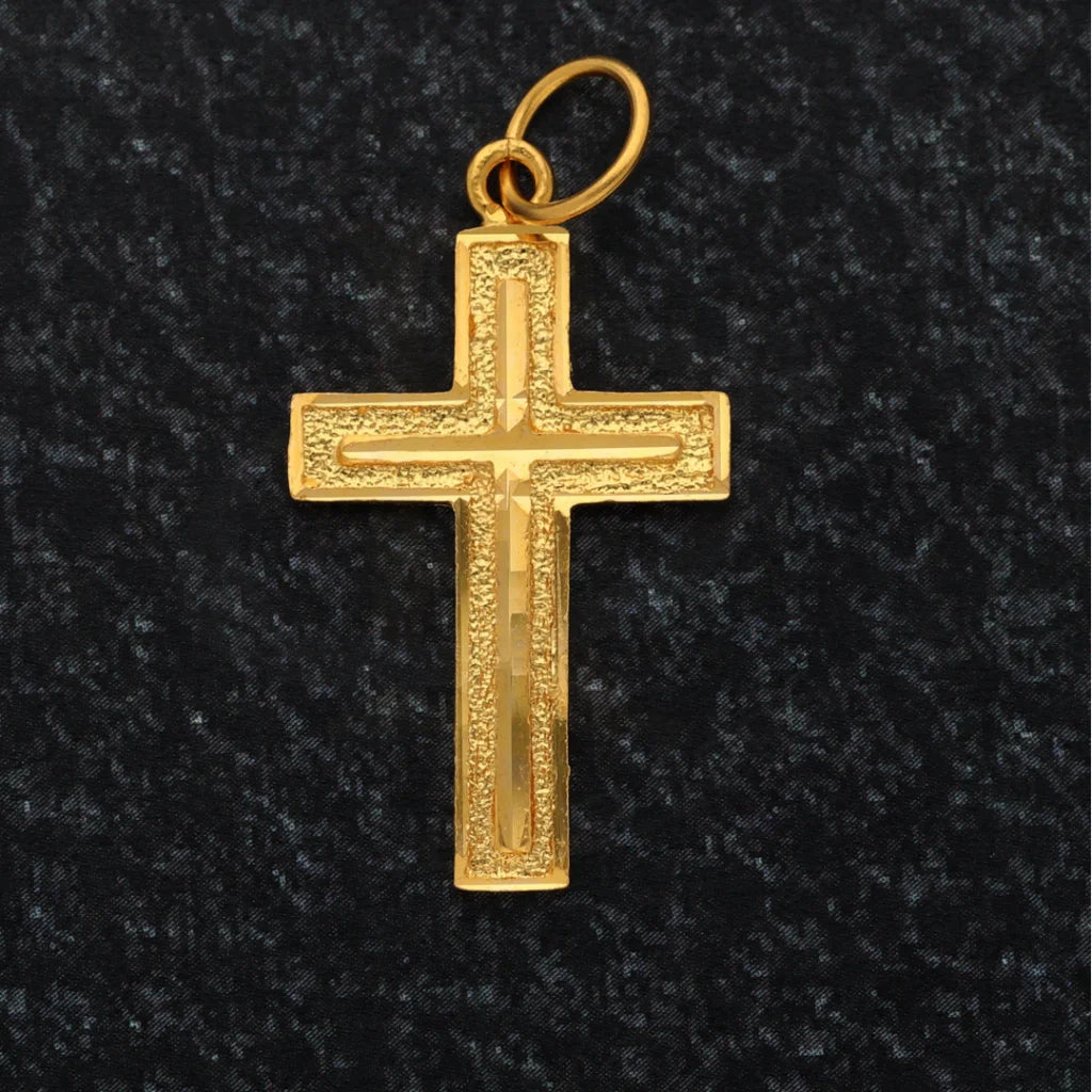 Gold Simple Cross Shaped Pendant 21Kt - Fkjpnd21K8568 Pendants