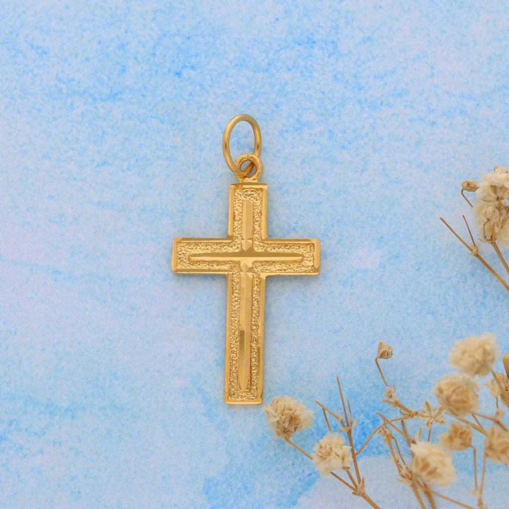 Gold Simple Cross Shaped Pendant 21Kt - Fkjpnd21K8568 Pendants