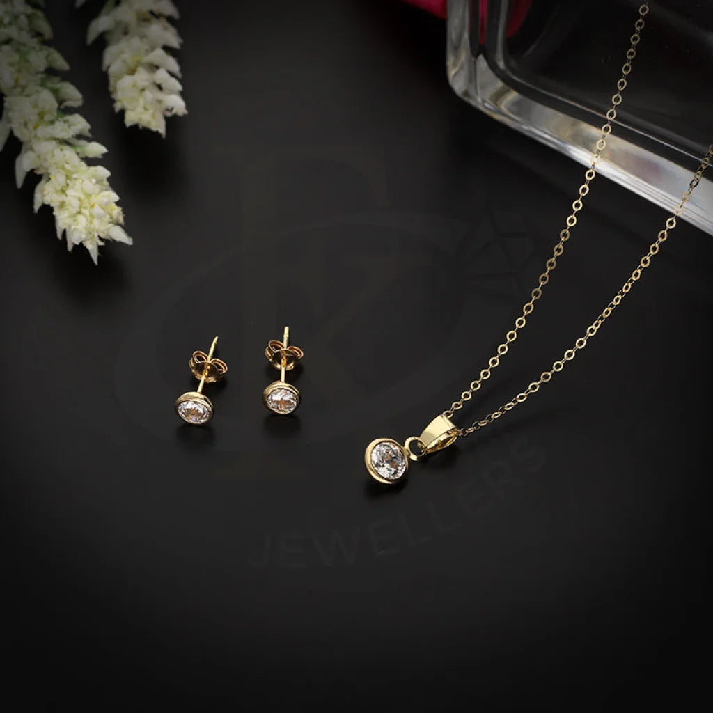 Gold Solitaire Pendant Set (Necklace And Earrings) 18Kt - Fkjnklst18K5554 Sets