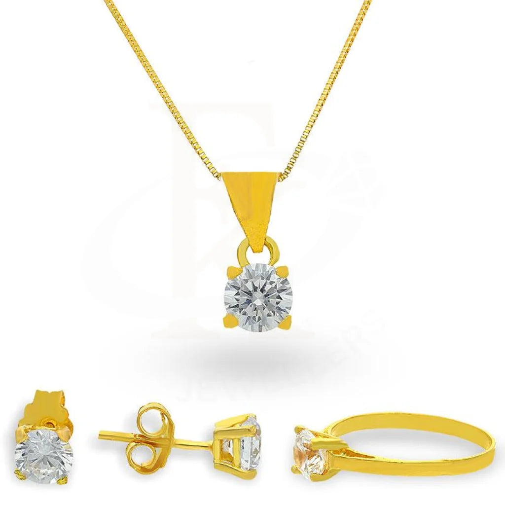 Gold Solitaire Pendant Set (Necklace Earrings And Ring) 18Kt - Fkjnklst18K2120 Sets