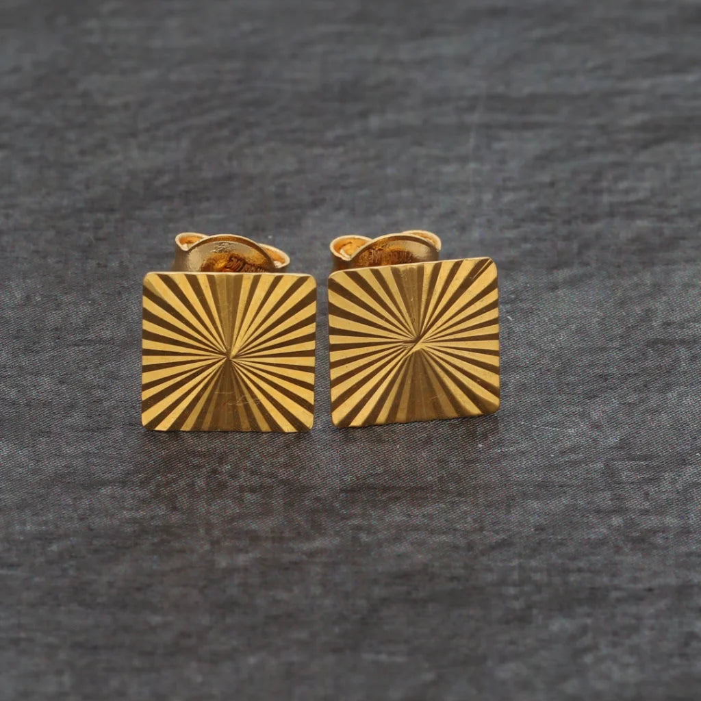 Gold Square Shaped Stud Earrings 21Kt - Fkjern21Km8626