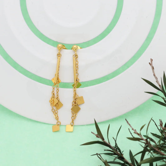 Gold Strand Square Drop Earrings 21Kt - Fkjern21K7990