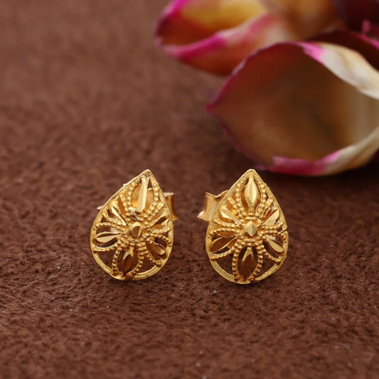 Gold Teardrop Shaped Stud Earrings 21Kt - Fkjern21Km8486