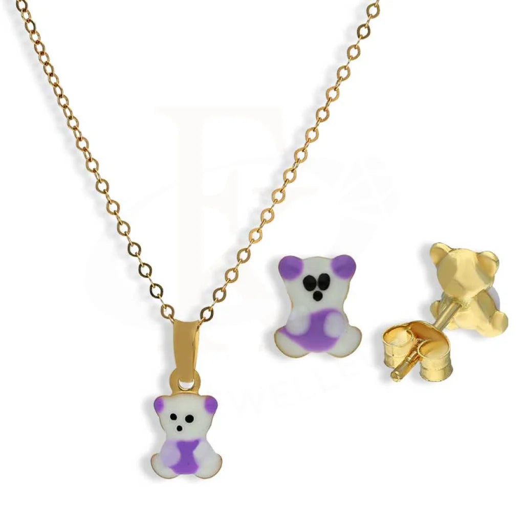 Gold Teddy Bear Baby Pendant Set (Necklace And Earrings) 18Kt - Fkjnklst18K2433 Sets