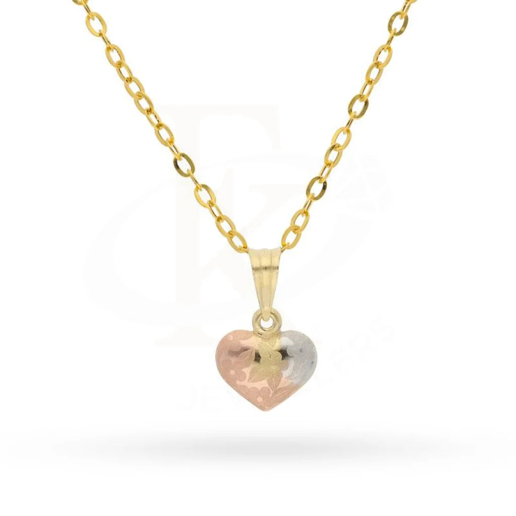 Gold Tri-Tone Heart Pendant Set (Necklace And Earrings) 18Kt - Fkjnklst18K2149 Sets