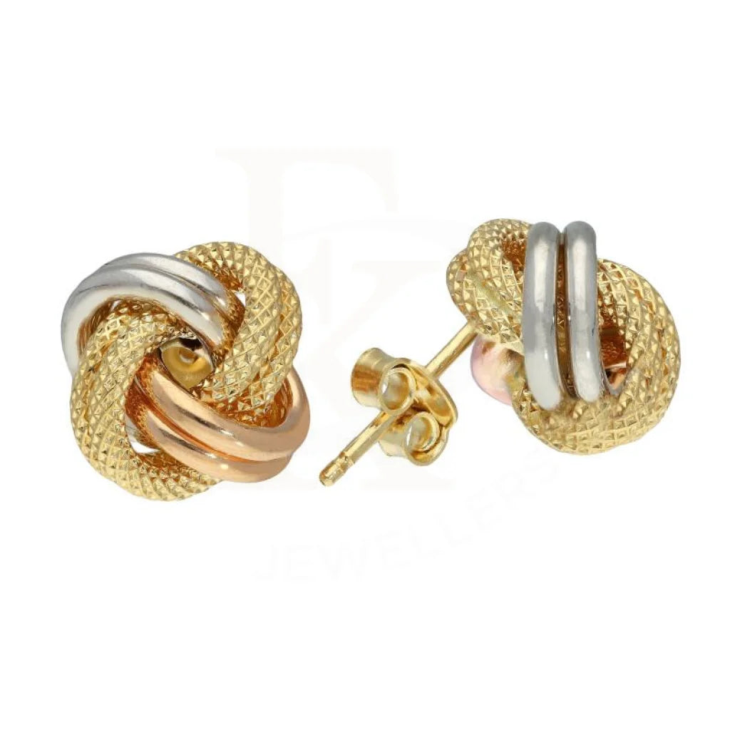 Gold Tri Tone Knot Stud Earrings 18Kt - Fkjern18K2797