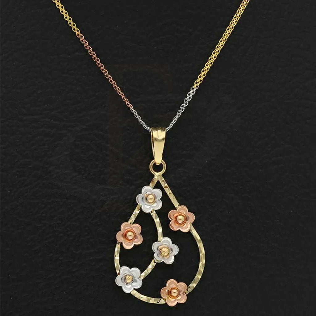 Gold Tri Tone Necklace (Chain With Pear Shaped Flower Pendant) 18Kt - Fkjnkl18K2817 Necklaces