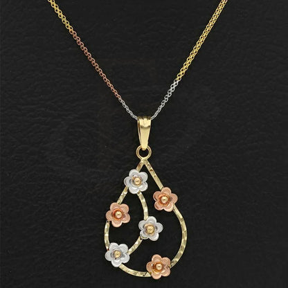 Gold Tri Tone Necklace (Chain With Pear Shaped Flower Pendant) 18Kt - Fkjnkl18K2817 Necklaces