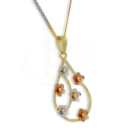 Gold Tri Tone Necklace (Chain With Pear Shaped Flower Pendant) 18Kt - Fkjnkl18K2817 Necklaces