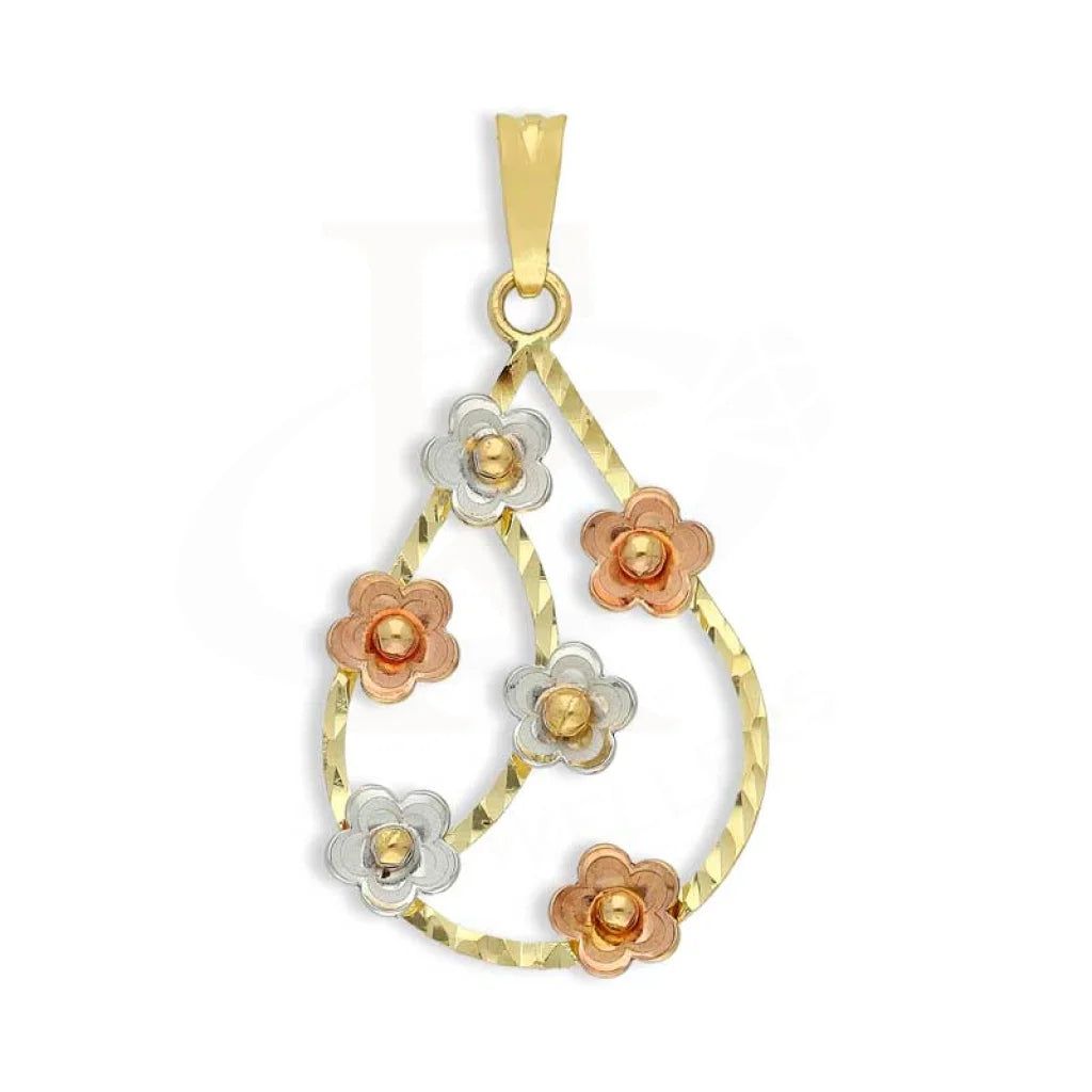 Gold Tri Tone Pear Shaped Flowers Pendant 18Kt - Fkjpnd18K2817 Pendants