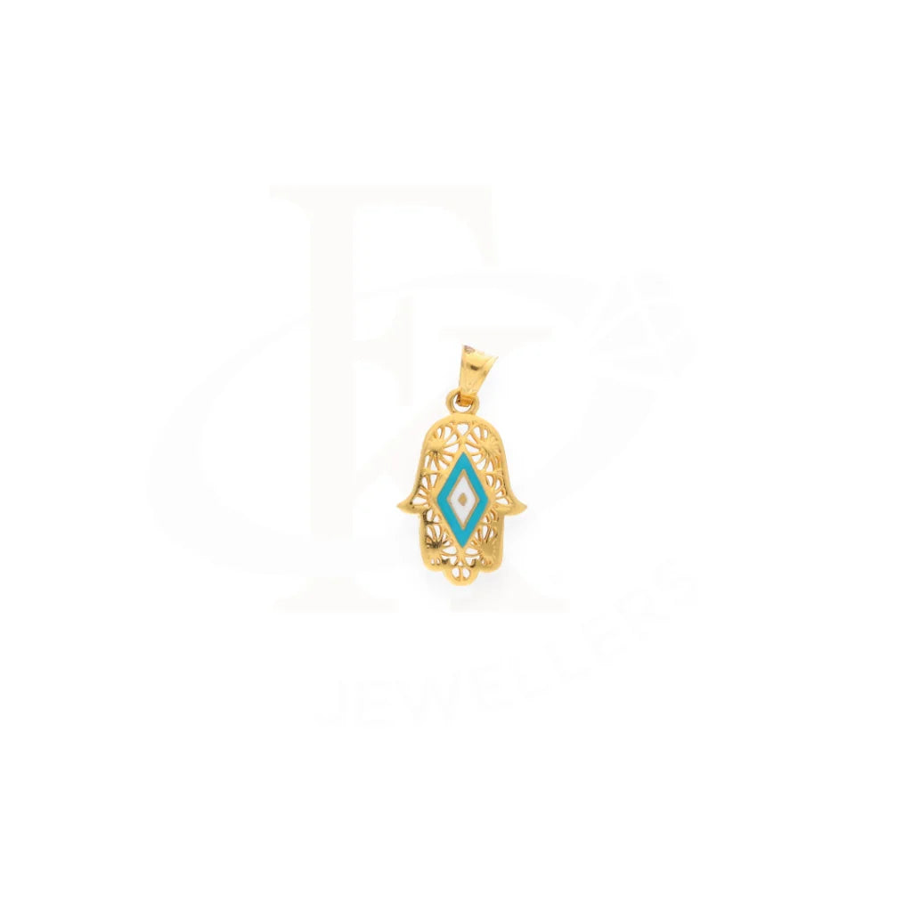 Gold Turquoise Hamsa Hand Pendant 21Kt - Fkjpnd21Km8045 Pendants