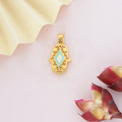 Gold Turquoise Hamsa Hand Pendant 21Kt - Fkjpnd21Km8045 Pendants