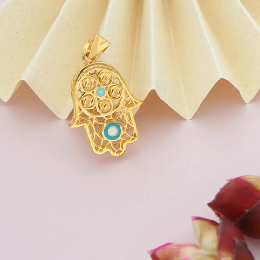 Gold Turquoise Hamsa Hand Pendant 21Kt - Fkjpnd21Km8046 Pendants