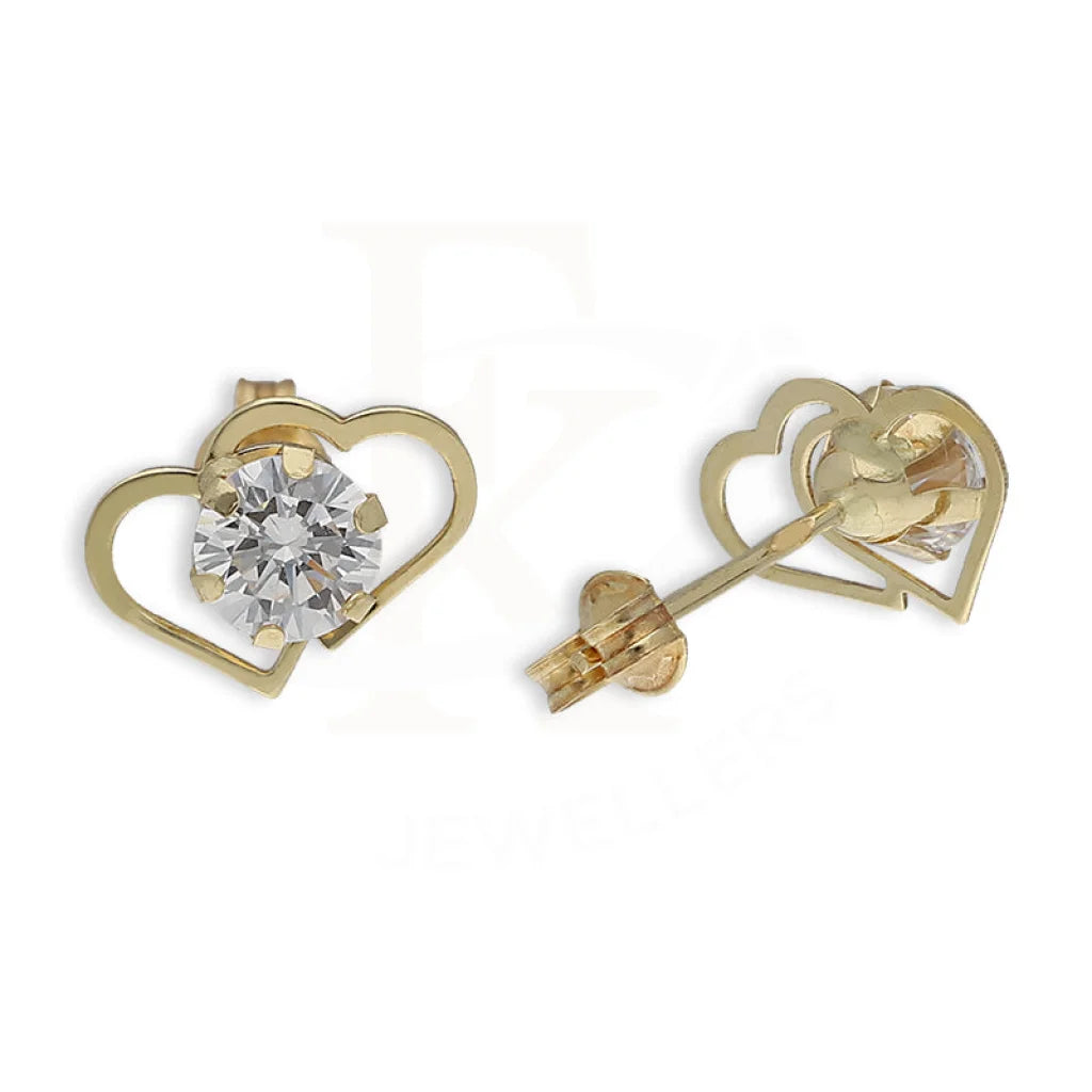 Gold Twin Hearts Solitaire Stud Earrings 18Kt - Fkjern18K5572