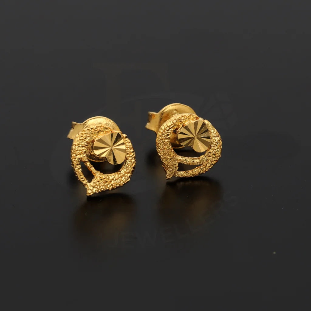 Gold Unique Heart Design Earrings 21Kt - Fkjern21Km8477