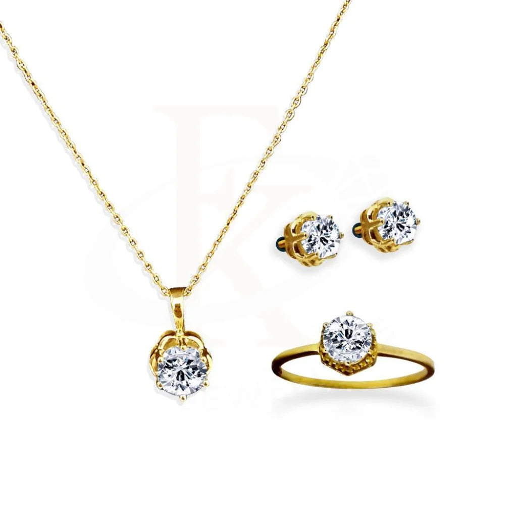 Gold Zircon Pendant Set (Necklace Earrings And Ring) 18Kt - Fkjnklst1758 Sets