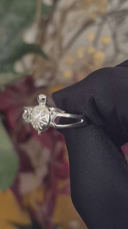 Sterling Silver 925 Sea Turtle Ring with Geometric Star Shell Design Ring - FKJRNSLM12299
