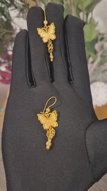 Gold Butterfly Tassel Earrings 21KT - FKJERN21KM11652
