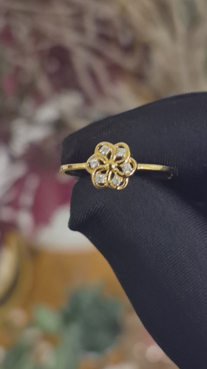 Round Brilliant Cut Diamonds Flower Ring in 18KT Yellow Gold - FKJRN18KMD12110